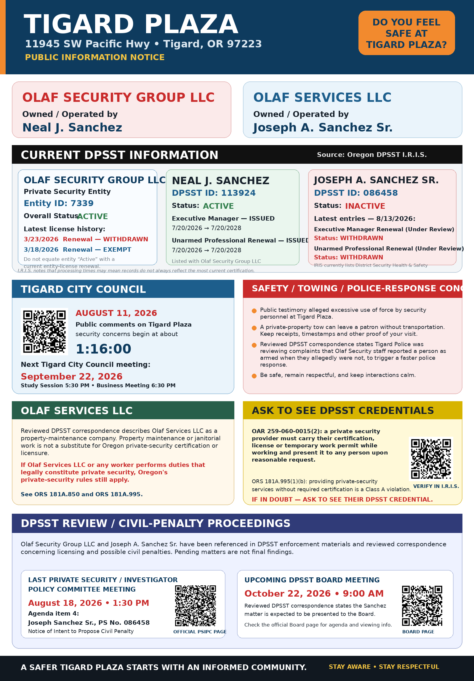 Tigard Plaza public information notice